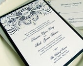 Vintage Wedding Invitations Art Deco Wedding Invitations Navy Wedding Invitations Monogram Wedding Invitations Sample