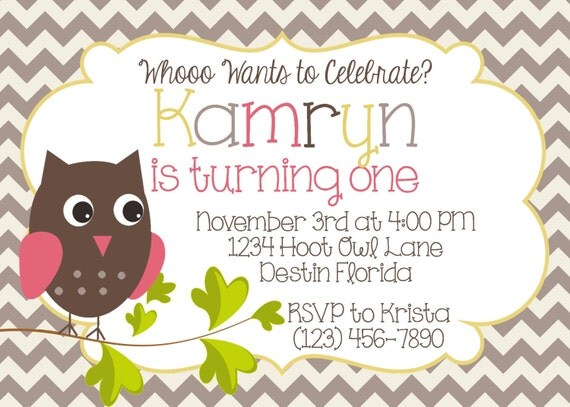 Classic Vintage Owl Pink, Yellow and Gray Birthday Party Invitation - Girl PRINTABLE Il_570xn