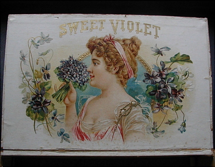 Buy cigar of the month gift - 1890's Antique Wooden Cigar Box Sweet Violet American Cigar