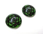 16mm Celtic Knot Green Glass Cabochons - Jewelry Making Supplies - Set of 2