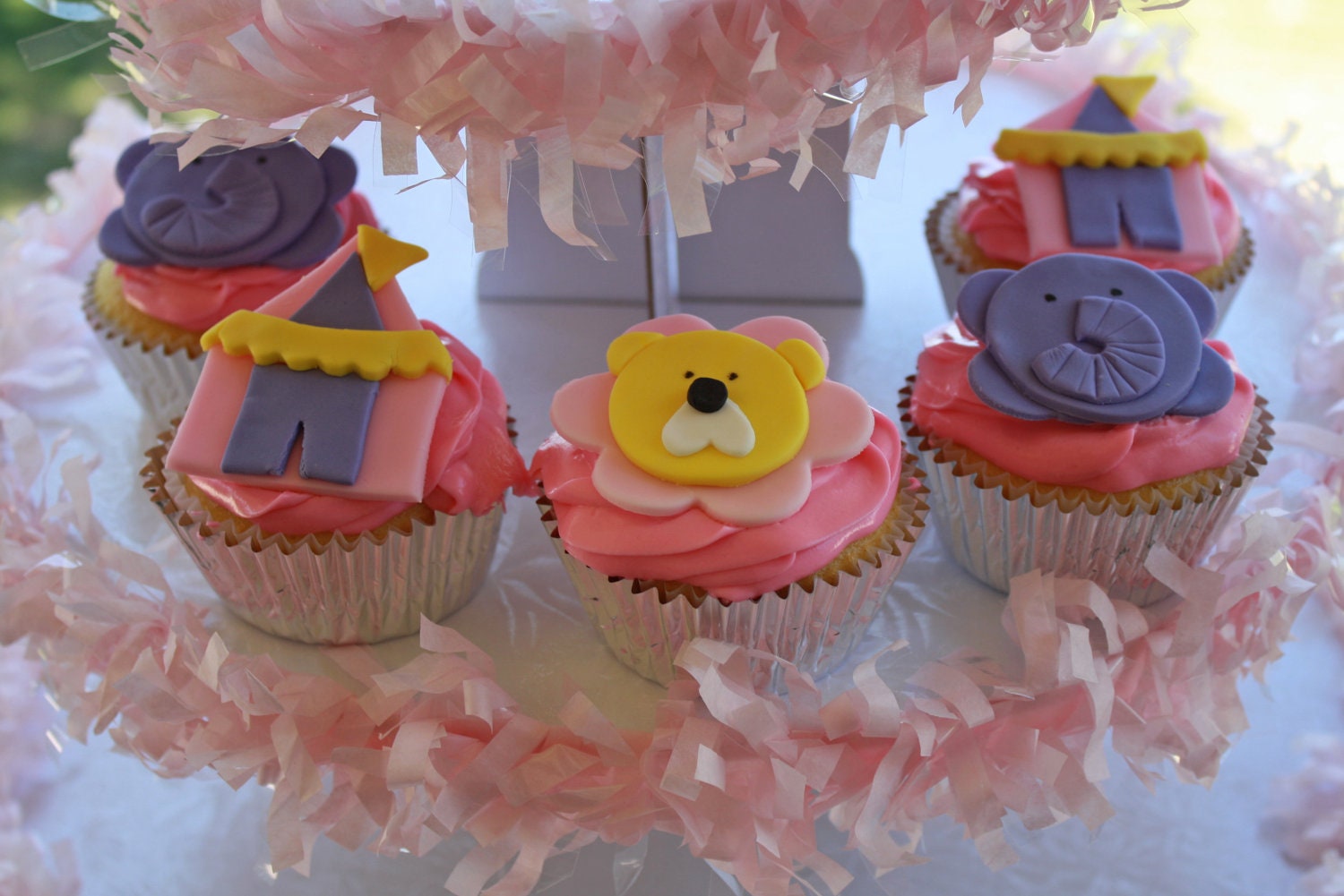 Fondant Girl's Circus Theme Cupcake Toppers One Dozen
