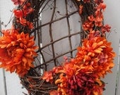 Autumn Wreath    Autumn Basket   Front Door Basket Decor  Orange Dahlias  Fall Decor