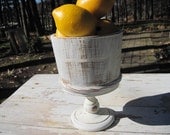 Hand Distressed White Wooden Pedestal Bowl