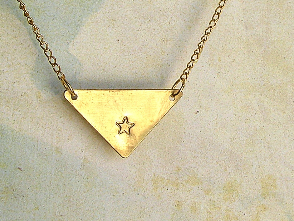 Star Stamped Brass Triangle Charm Necklace