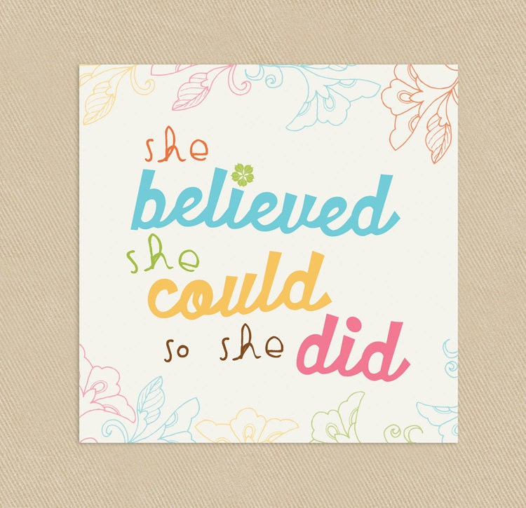 INSTANT DOWNLOAD - Printable Wall Art 12x12 She Believed She Could
