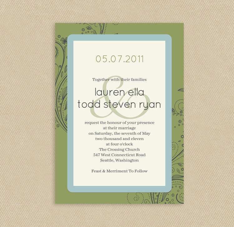Printable Wedding Invitation 5x7 Carefree Vines