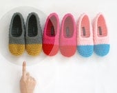 Crochet Slippers in Peanut Butter and Slate Grey