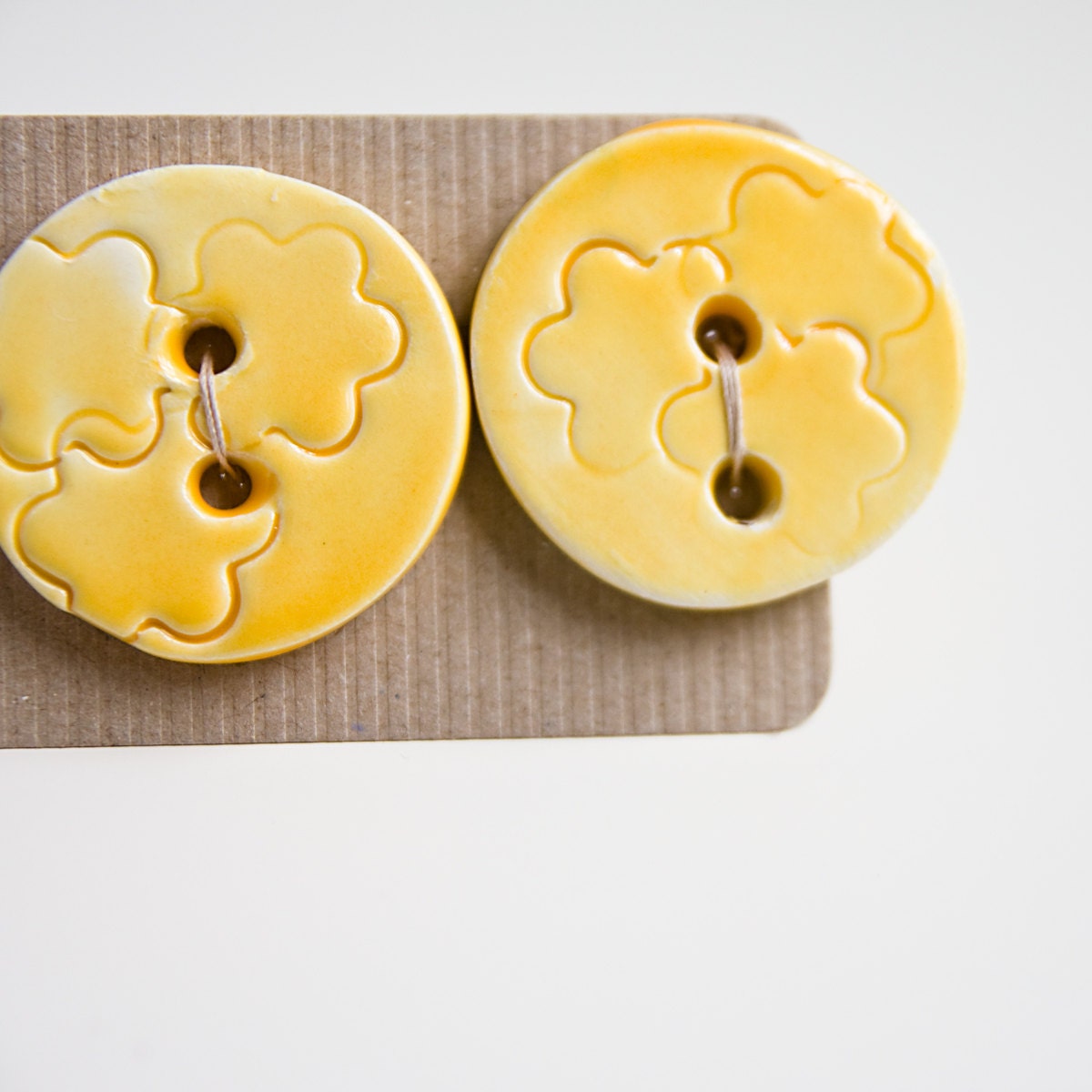 large art buttons, ceramic, handmade, buttercup yellow. set of 2.  made by karoArt caramics