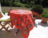 Coral red small square Tablecloth floral tile print Ottoman Picnic Park Beach Camp cloth Turkish traditional Hand woven