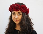 Rose Crown -  Red Rose Flower Crown, Headband. Rose Hair Wreath, Deep Red, Boudoir, Oxblood, Festival Wear, Burgundy