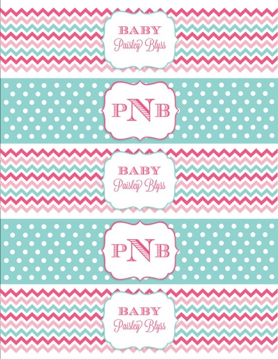 DIY Printable, Hot Pink Chevron WATER BOTTLE Labels Il_570xn
