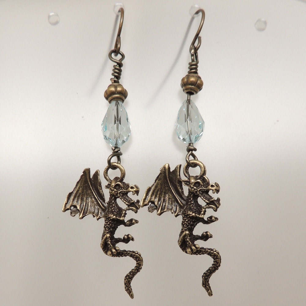 Bronze Dragon Earrings with Vintage Swarovski Crystals