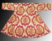 Uzbek national traditional clothes silk cotton ikat adras chapan robe ethnic dress aged