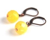 Earrings Antique Copper Tone Yellow Jade Gemstone  Dangle LoveandCherish