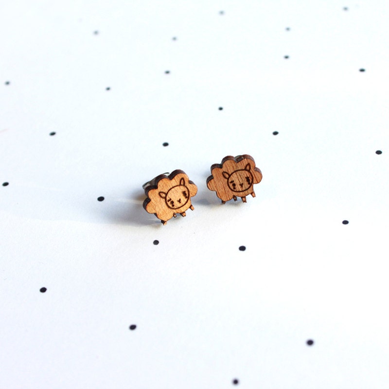 Wooden Laser Cut Sheep Earrings