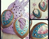 Slate Blue and Gold Stud Aztec Style Tear Drop Earrings