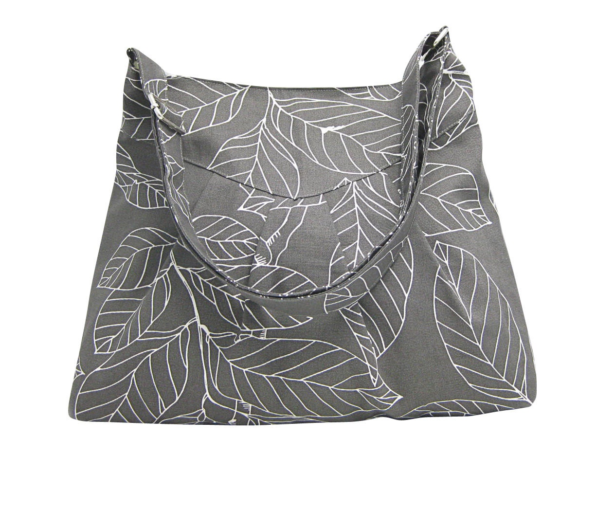 Gray cotton fabric shoulder bag / messenger bag / diaper bag / cross body bag - leaves