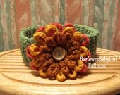 Buggs - Crochet Girls Headband w/ Three Tier Button On Flower in Apple Green, Coral, Rust and Gold Sizes 0-3 Months - 5T