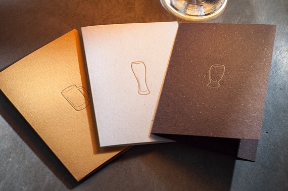 Letterpressed beer glass cards on beer paper