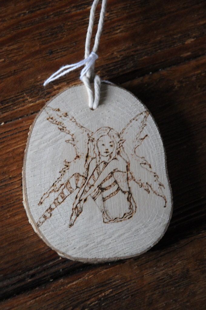 Fairy plaque, Rustic wooden picture hanger, Fairy art engraved with pyrography personalised / personalized art