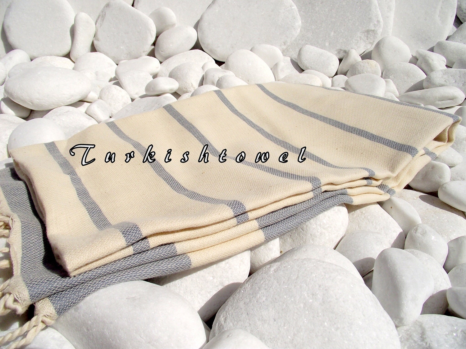 Turkishtowel-High Quality,Hand-Woven,Pure Cotton,Bath,Beach,Spa,Yoga,Travel Towel or Sarong-Natural Cream and Grey,Gray Stripes
