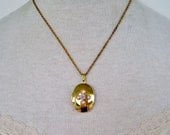 Vintage 80s Traditional Victorian 1928 Style Goldtone Gold Tone Pink Rhinestone Flower Locket Wheat Chain Necklace