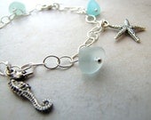 Charm Bracelet Seaglass Sea Glass Seahorse Seashell Ocean Beach Sand Dollar Starfish size 8 BellinaCreations Bellina Creation
