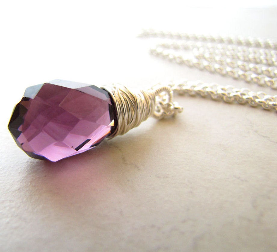 Amethyst Necklace Pendant Purple Crystal Violet Gemstone February Birthstone Necklace BellinaCreations Bellina Creation