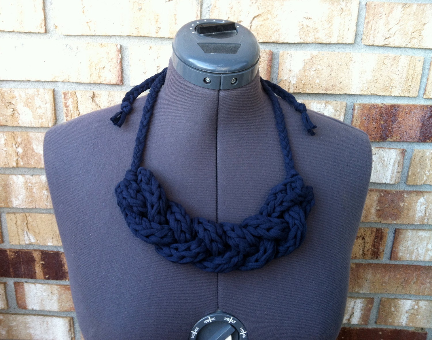 T Shirt Yarn Braided Necklace - Nautical Jewelry - Navy Blue