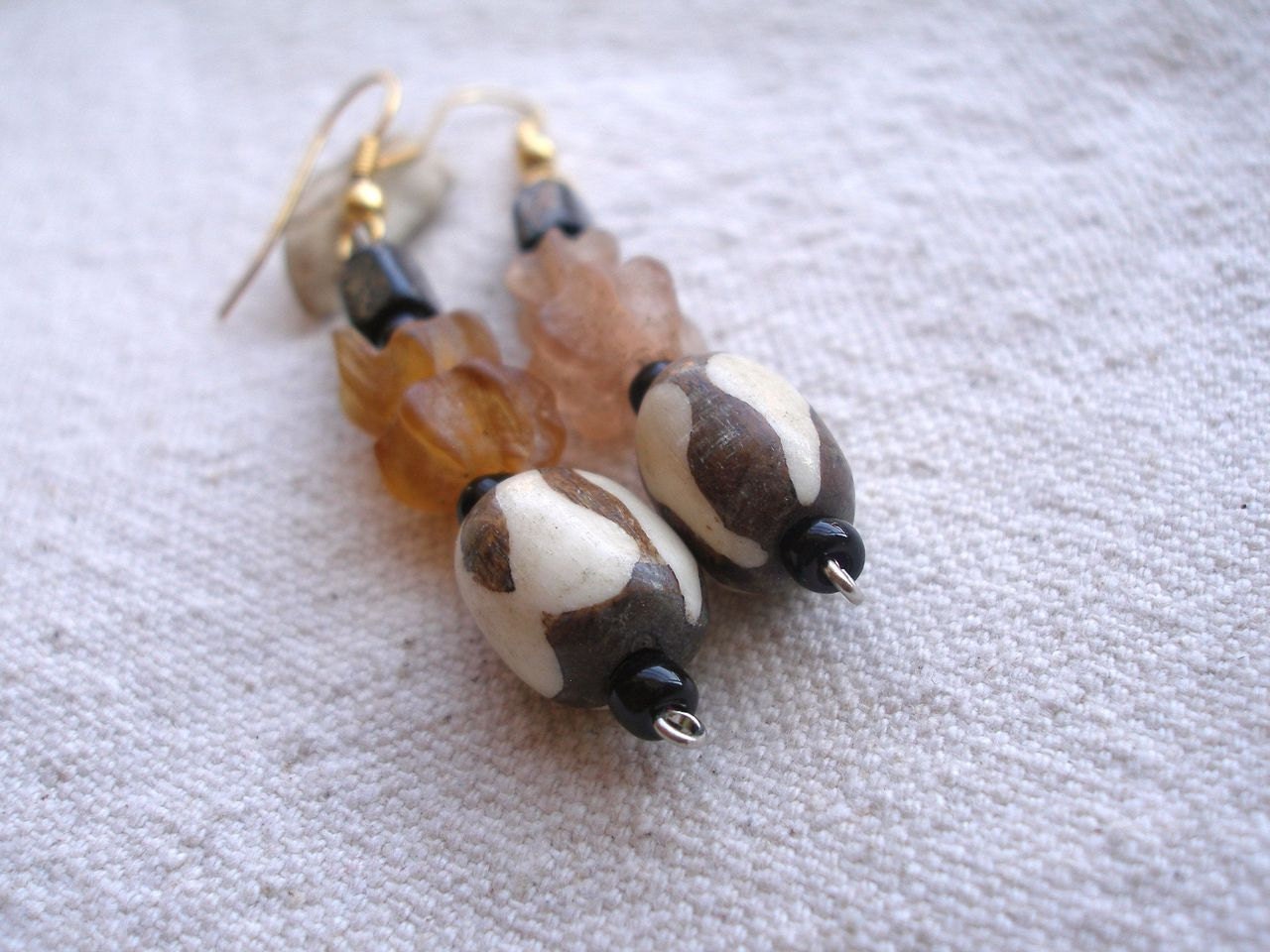African recycled glass and batik bone Earrings by Fianaturals