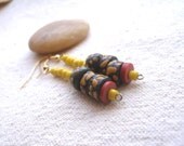 African Krobo red blue yellow glass recycled vinyl Earrings by Fianaturals