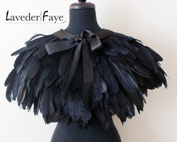 Couture Black Goose Feather Capelet Wrap - Laveder Faye