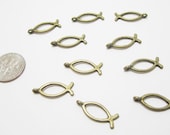 10 Bronze Jesus Fish Charms 4090
