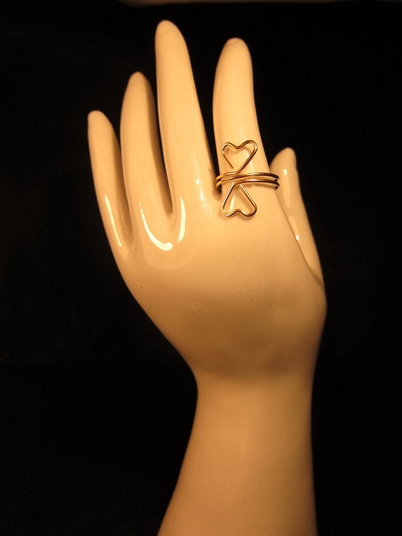 Double Hearts ring - semi adjustable spiral