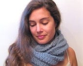 Infinity Scarf - Knit Cowl - Circle Scarf - The Diagonals Cowl -  Pure Wool - Bay Blue