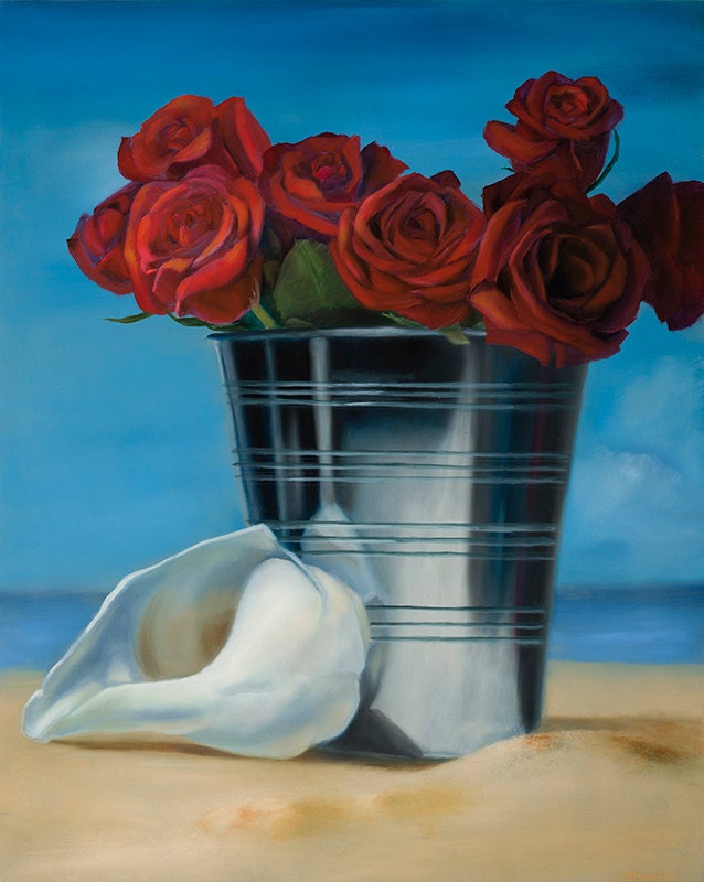Original Oil Painting Print Red Rose -Gift of the Rose Collection- Open Edition-Devotion- 8x10