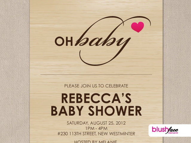 Oh Baby Heart - Wood - Baby Shower Invitation - Digital or Printed