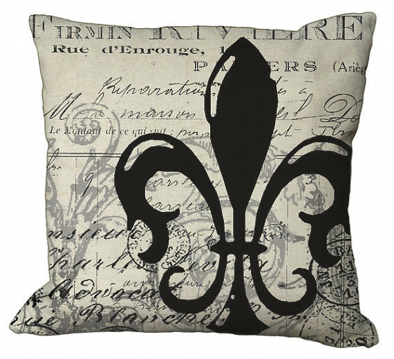 Postcard Ephemera Fleur de Lis  20x20 or 18x18 or 16x16 or 14x14 Inch Pillow Cover