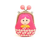 Pink felt applique Russian doll clutch pouch