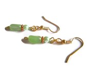 Mint Green Earrings, Green Pearl Earrings, Copper and Green Earrings, Spring Green, Milk Glass Beaded Jewelry
