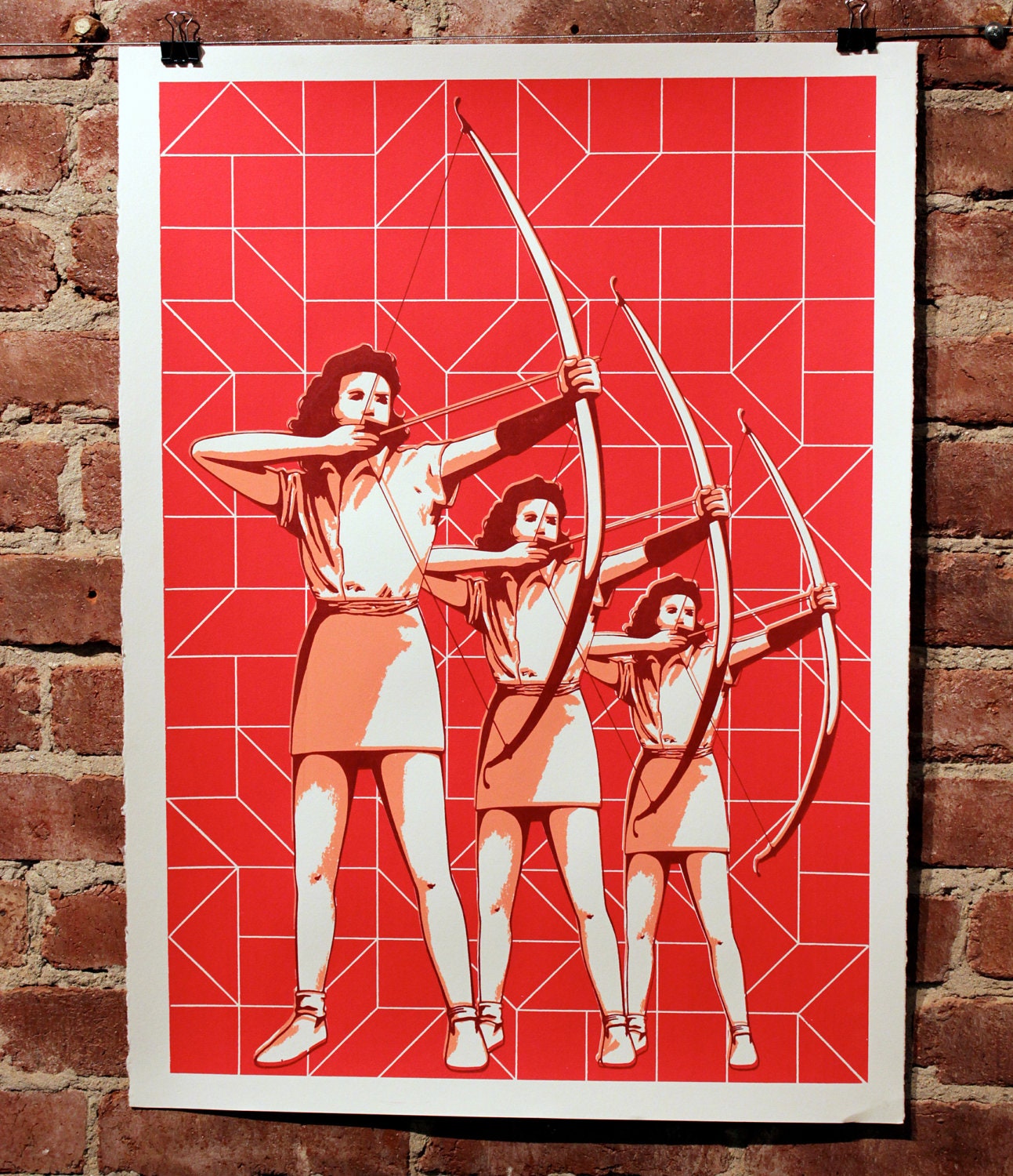 Archer Girls Silkscreen Poster Coral and Red NEW Print