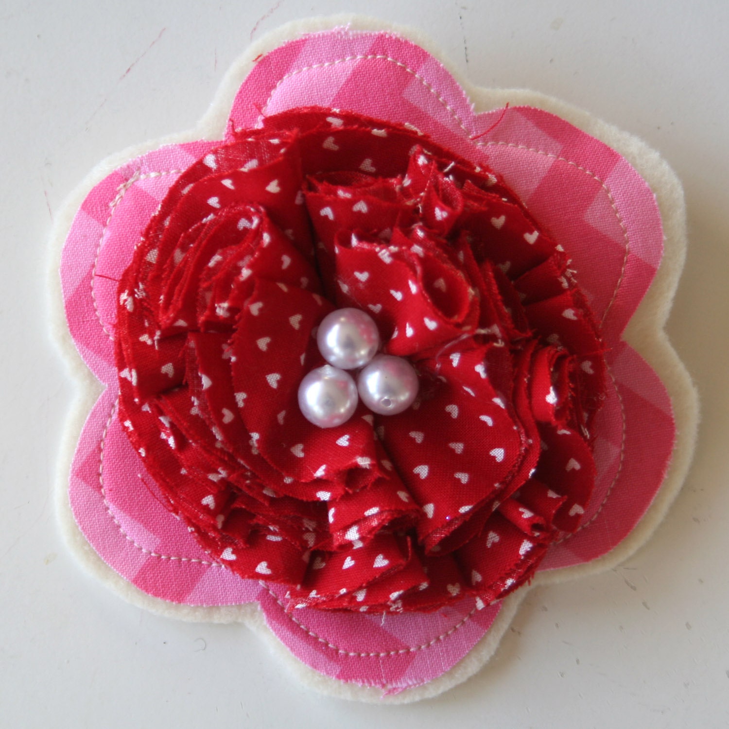 Handmade fabric flower hair clip-Pink and red