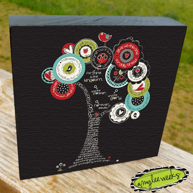 Christian Art, Scripture Art, Trees of Hope - Pray, art block (size-5x5)
