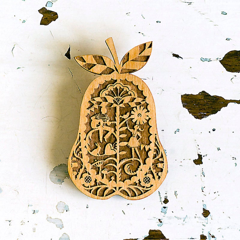 Wooden Pear Brooch