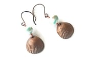 Cockle shell earrings, handmade, cockle shell and  lampwork glass beads, hypoallergenic niobium earwires