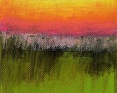 Abstract Landscape color field painting with green, pink and orange yellow, 8x10 GICLEE PRINT of original oil painting