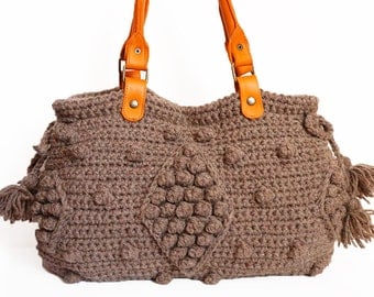 Brown Shoulder Bag with Double Handles and a Long Strap