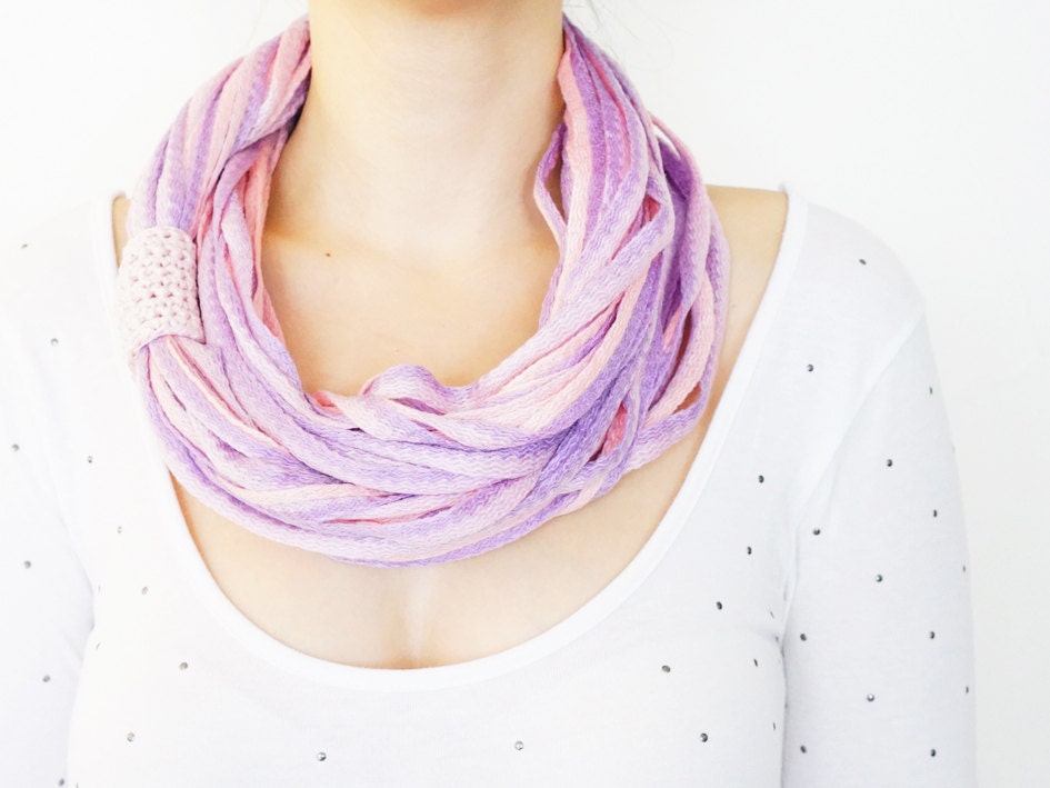 Pink  Lilac Infinity Eternity Scarf Noodle Scarves Cotton Fashion Neckwarmer Circle Necklace Chunky Cowl