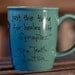 Doctor Who "Good cup of tea" Tenth Doctor hand painted quote mug with TARDIS - Large turquoise mug
