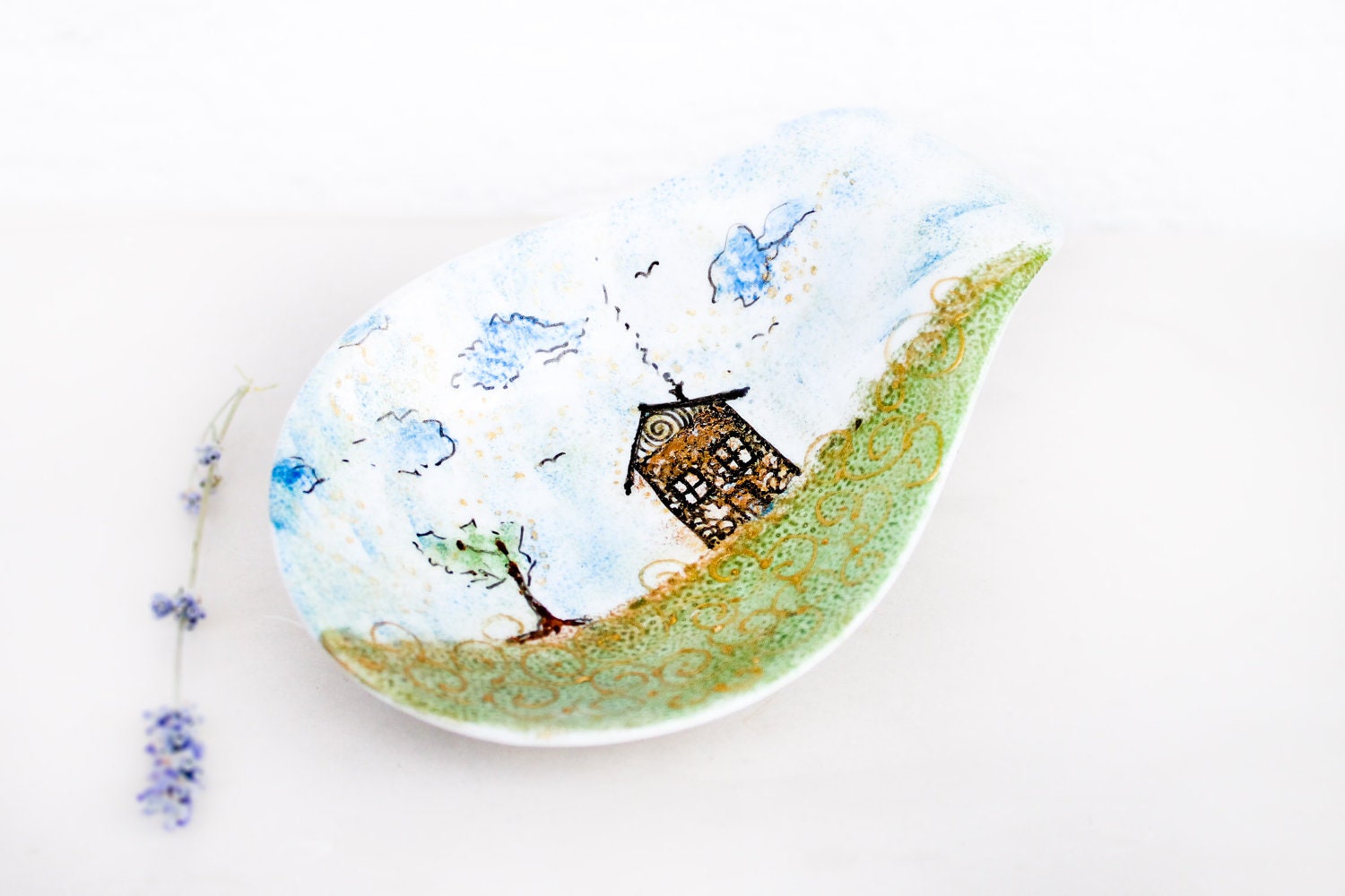 Ceramic bowl - bowl painted - House in the meadow